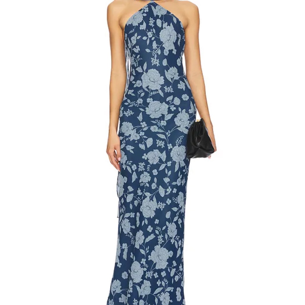 Stone Cold Fox Navy Maxi Dress with Light Blue Floral Print